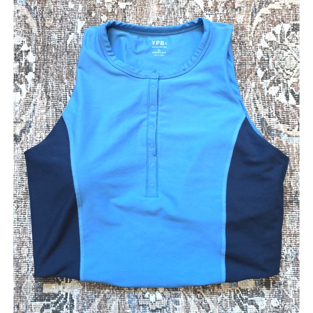 YPB Curve Love Sculpt LUX Plunge Henley Slim Crop Tank Athleisure Blue XL
